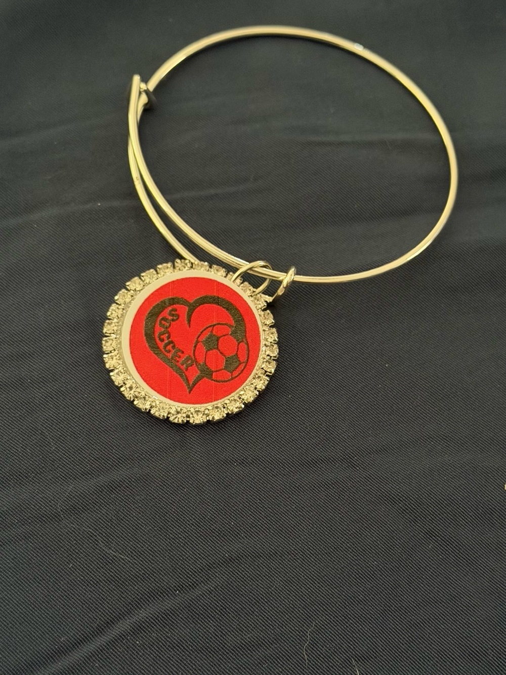Red Soccer Heart Charm Bangle Bracelet